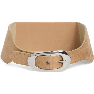 Steve Madden Faux Suede Stretch Belt In Tan