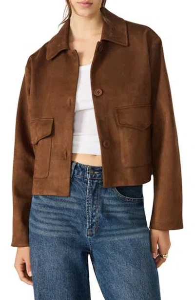 Steve Madden Faux Suede Trucker Jacket In Brown