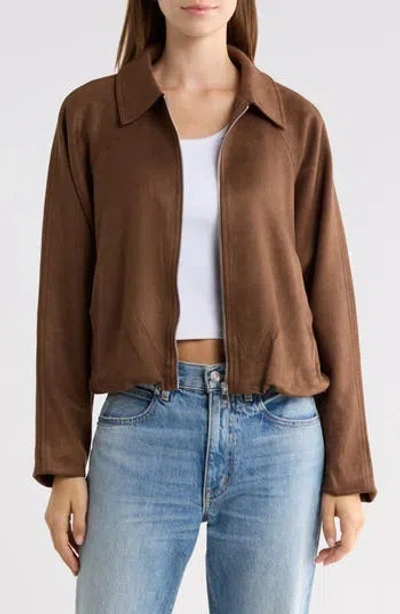 Steve Madden Faux Suede Zip Up Bubble Jacket In Brown