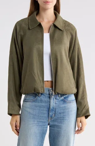 Steve Madden Faux Suede Zip Up Bubble Jacket In Green