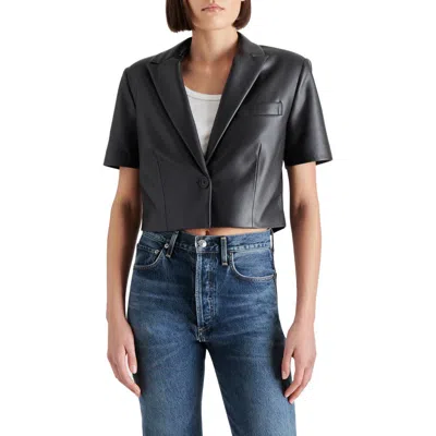 Steve Madden Fayette Short Sleeve Faux Leather Blazer In Black