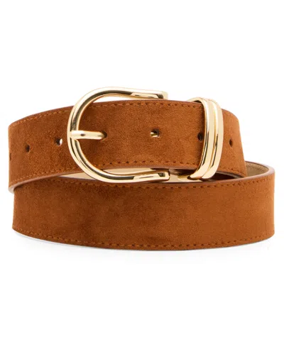 Steve Madden Feathered Edge Stitched Belt In Russet