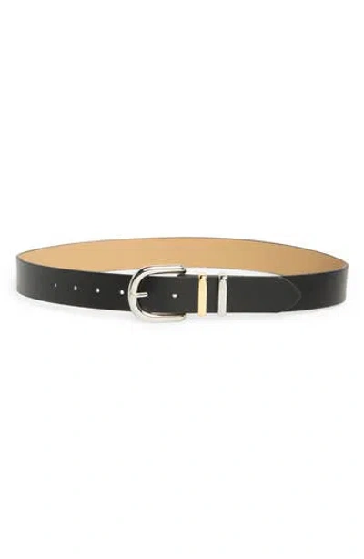Steve Madden Feathered Edge Two-tone Buckle Belt In Black-silver