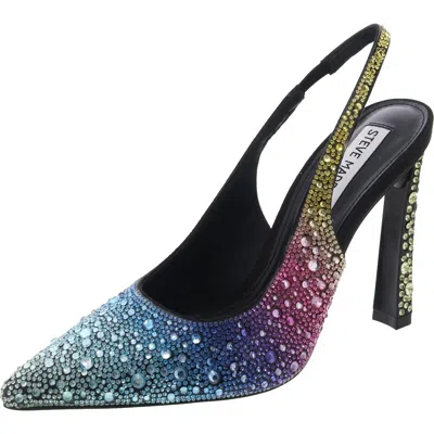 Steve Madden Fete Womens Rhinestone Synthetic Slingback Heels In Blue