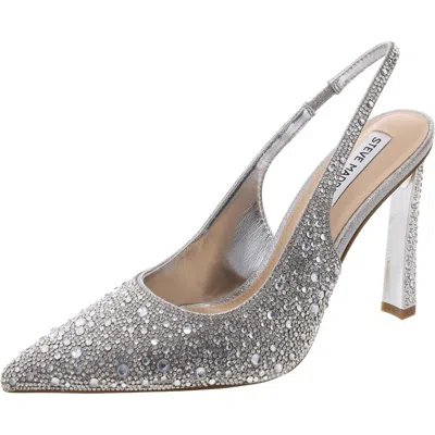 Steve Madden Fete Womens Rhinestone Synthetic Slingback Heels In Silver
