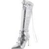 Steve Madden Fink Womens Faux Leather Embellished Knee-high Boots In Silver