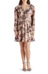 Steve Madden Fiora Smocked Waist Long Sleeve Minidress In Autumn Mauve