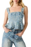 Steve Madden Fiorella Beaded Peplum Denim Tank In Blue