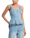 Steve Madden Fiorella Beaded Peplum Denim Tank In Blue