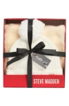 Steve Madden Fleece Scarf & Shimmer Beanie Gift Set In White