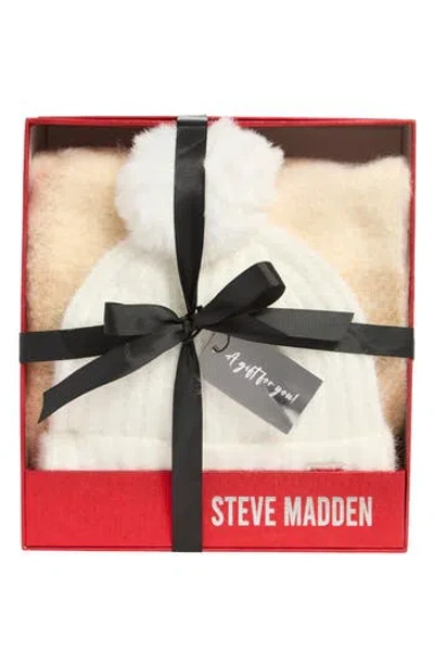 Steve Madden Fleece Scarf & Shimmer Beanie Gift Set In White