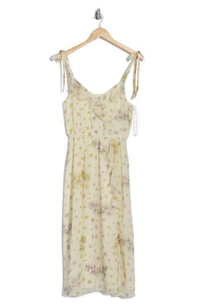 Steve Madden Floral Ruffle Chiffon Midi Dress In Yellow Multi