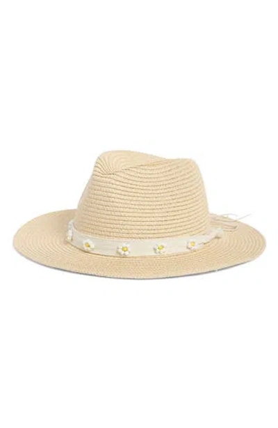 Steve Madden Flower Beaded Straw Fedora In Natural