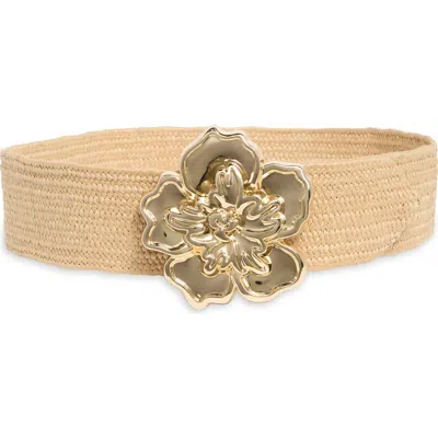 Steve Madden Flower Stretch Faux Raffia Belt In Gold