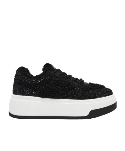 Steve Madden Fluffy Rhinestone-embellished Platform Sneakers In Black