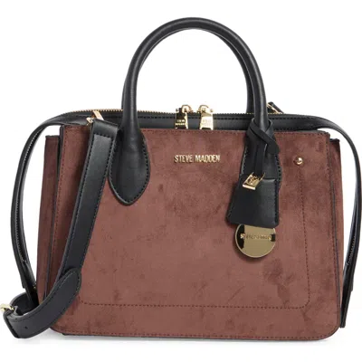 Steve Madden Foster Mixed Media Satchel In Brown