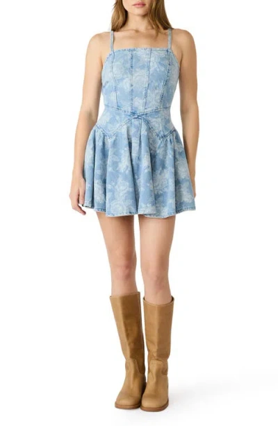 Steve Madden Frencesca Floral Pattern Denim Minidress In Blue