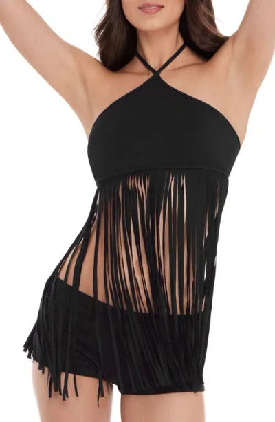 Steve Madden Fringe Halter Tankini Top In Metallic
