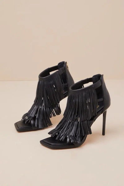 Steve Madden Fringzy Black Fringe High Heel Sandals