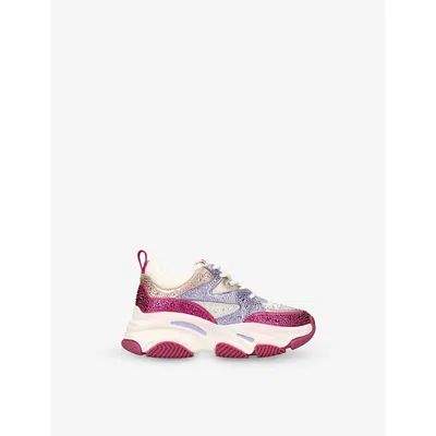 Steve Madden Fushia Cmb Kids' Jprivy Panelled Rhinestone Low-top Woven Trainers Eur 32 / 13 Uk