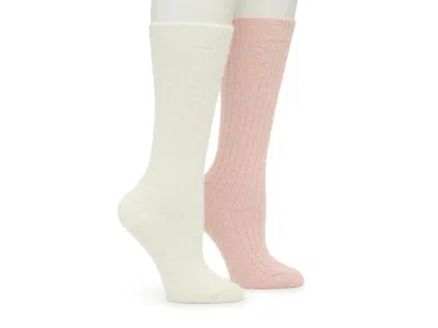 Steve Madden Fuzzy Slouch Crew Socks 2 Pack In Cream/pink