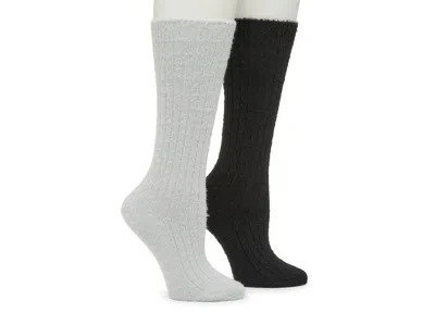 Steve Madden Fuzzy Slouch Crew Socks 2 Pack In Grey/black