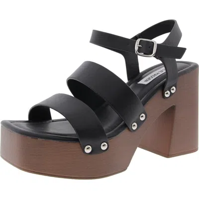 Steve Madden Gain Womens Studded Faux Leather Platform Sandals In Black