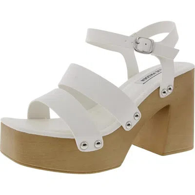 Steve Madden Gain Womens Studded Faux Leather Platform Sandals In White