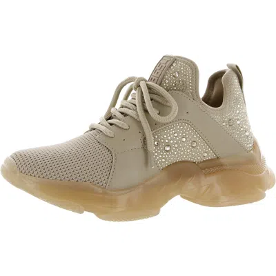 Steve Madden Ganzo Womens Rhinestone Faux Leather Casual And Fashion Sneakers In Beige