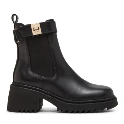 Steve Madden Gate Boots Women's Black Leather Round Toe Block Heel Jobb650