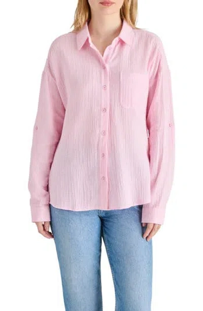 Steve Madden Gauze Button-up Shirt In Pink Lemonade