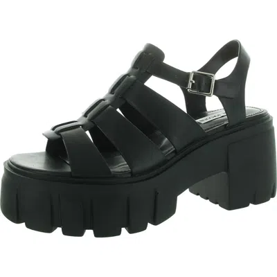 Steve Madden Georgia Womens Adjustable Faux Leather Platform Sandals In Black