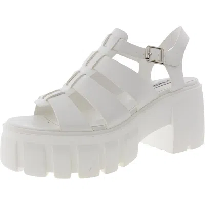 Steve Madden Georgia Womens Adjustable Faux Leather Platform Sandals In White