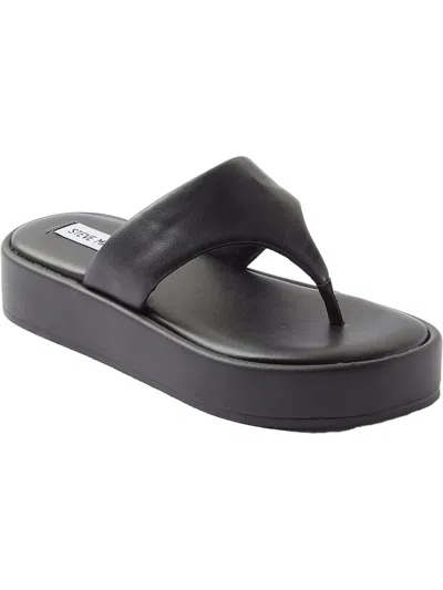 Steve Madden Getable Womens Faux Leather Slip On Thong Sandals In Black