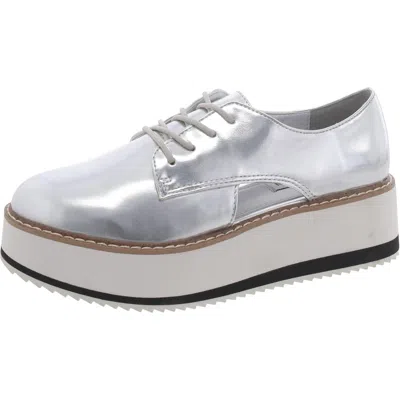 Steve Madden Gina Womens Faux Leather Metallic Oxfords In Silver