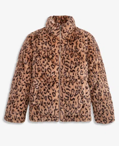 Steve Madden Kids' Girls' 4-16 Hooded Faux Fur Water-resistant Puffer Jacket In Animal Print