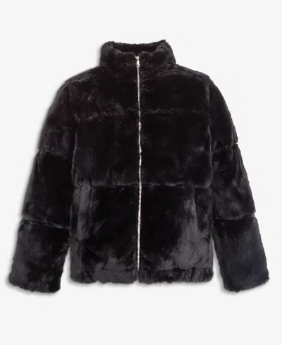 Steve Madden Kids' Girls' 4-16 Hooded Faux Fur Water-resistant Puffer Jacket In Black