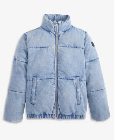 Steve Madden Kids' Girls' 4-16 Hooded Faux Fur Water-resistant Puffer Jacket In Blue