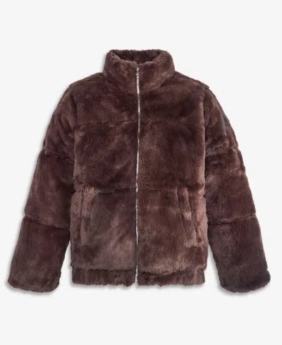Steve Madden Kids' Girls' 4-16 Hooded Faux Fur Water-resistant Puffer Jacket In Brown