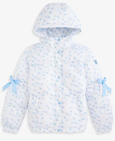 Steve Madden Kids' Girls' 4-16 Hooded Floral-print Puffer Coat In Blue