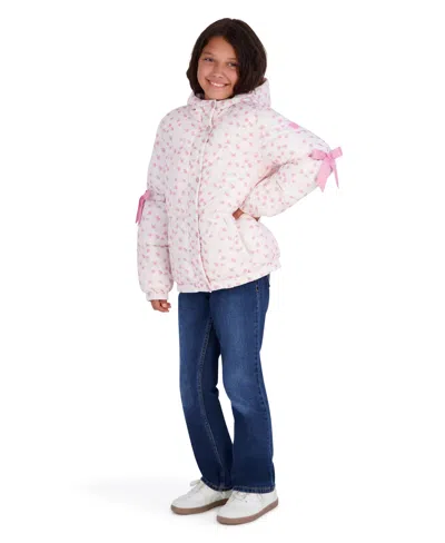 Steve Madden Kids' Girls' 4-16 Hooded Floral-print Puffer Coat In Pink