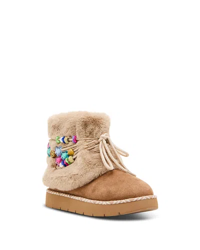 Steve Madden Girls' Jpuff Cozy Faux Fur Lined Booties Toddler, Little Kid, Big Kid In Tan