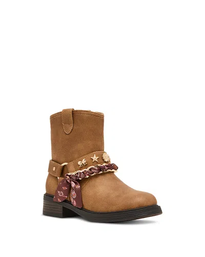 Steve Madden Girls' Teal Scarf Braided Chain Boots Little Kid, Big Kid In Brown