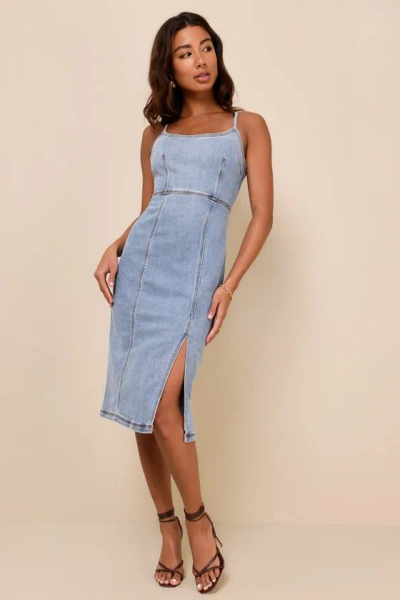 Steve Madden Gisele Light Wash Blue Denim Sleeveless Midi Dress