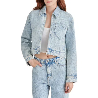 STEVE MADDEN STEVE MADDEN GLACIA EMBELLISHED TEXTURED DENIM JACKET