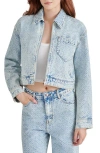 Steve Madden Glacia Embellished Textured Denim Jacket In Blue