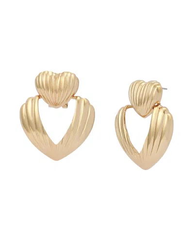Steve Madden Gold Fluted Heart Drop Earrings