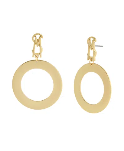 Steve Madden Gold Signature Logo Circle Drop Earrings
