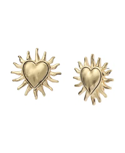 Steve Madden Gold Sunburst Heart Button Earrings