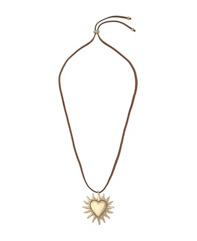 Steve Madden Gold Sunburst Heart Pendant Necklace In Brown